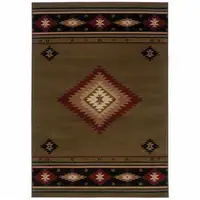 Photo of Green Southwestern Power Loom Stain Resistant Area Rug
