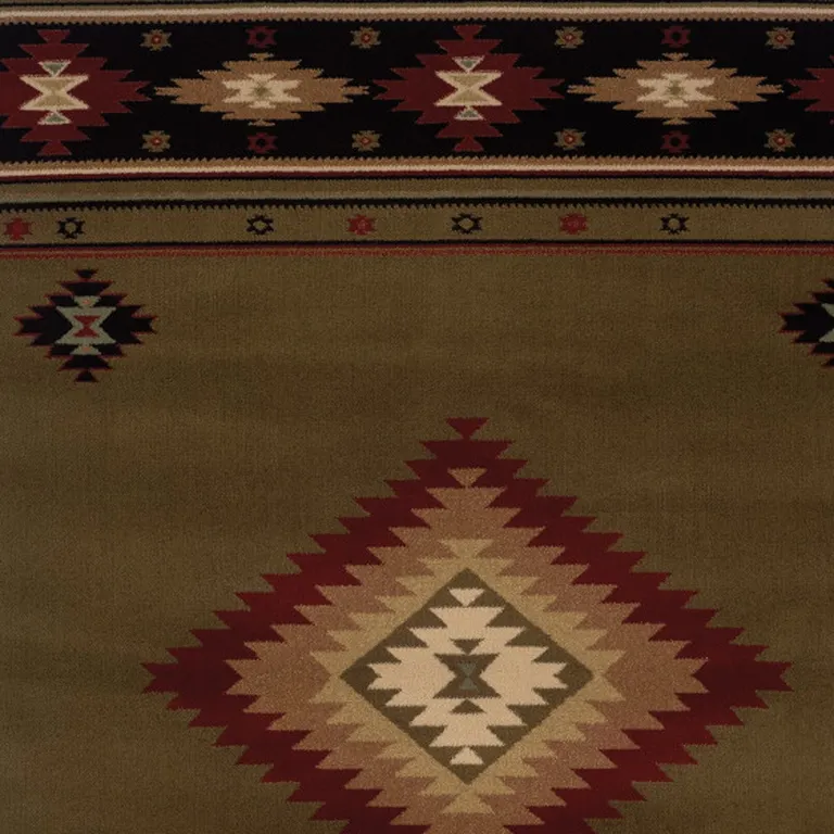 Green Southwestern Power Loom Stain Resistant Area Rug Photo 2