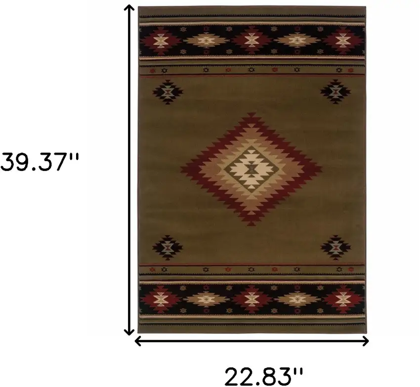 Green Southwestern Power Loom Stain Resistant Area Rug Photo 3
