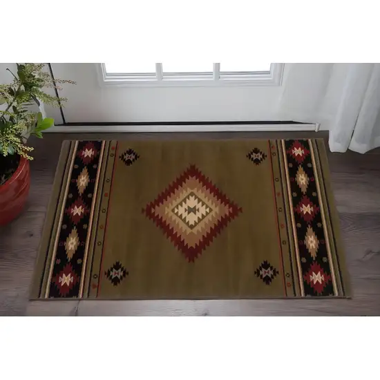 Green Southwestern Power Loom Stain Resistant Area Rug Photo 1