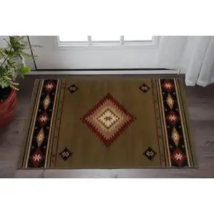 Photo of Green Southwestern Power Loom Stain Resistant Area Rug