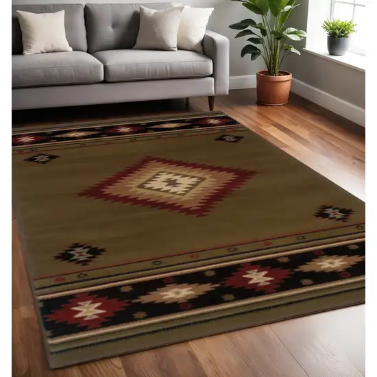 Green Southwestern Power Loom Stain Resistant Area Rug Photo 1
