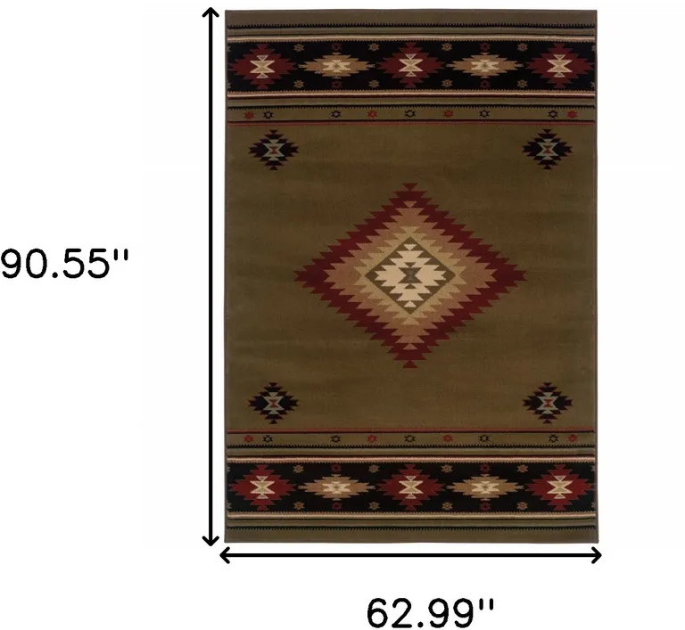 Green Southwestern Power Loom Stain Resistant Area Rug Photo 3
