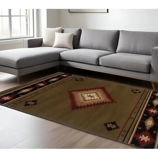 6' X 9' Green Southwestern Power Loom Stain Resistant Area Rug Photo 1