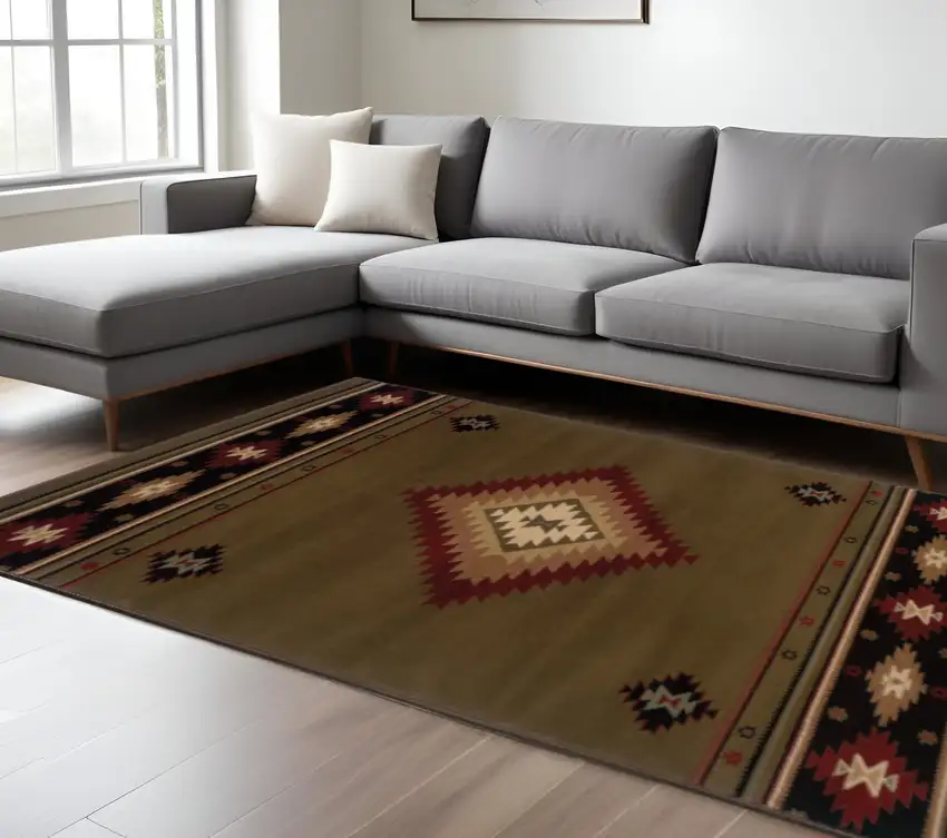 6' X 9' Green Southwestern Power Loom Stain Resistant Area Rug Photo 1