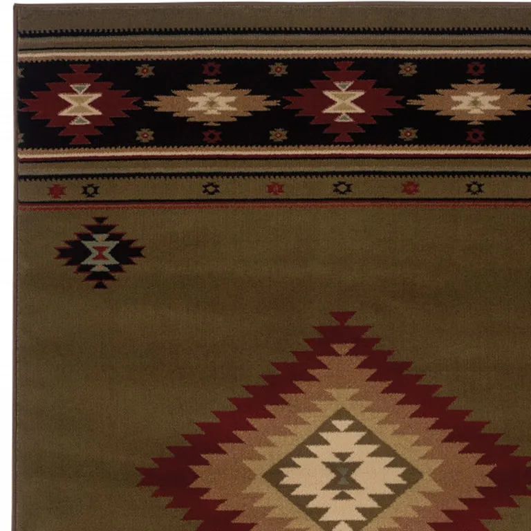 Green Southwestern Power Loom Stain Resistant Area Rug Photo 2