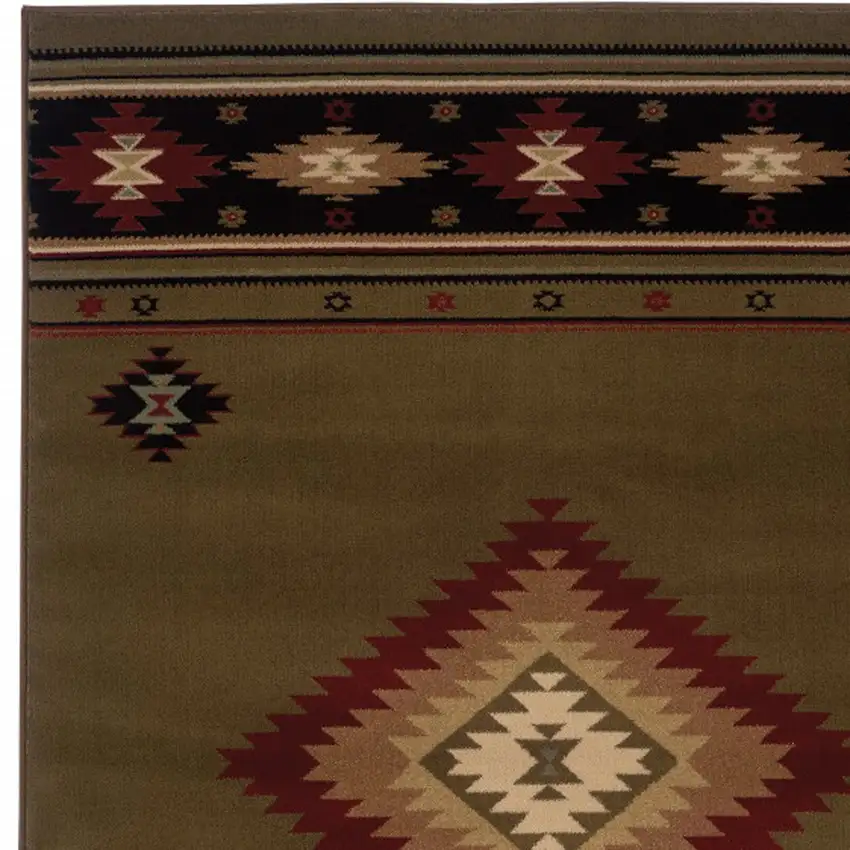 Green Southwestern Power Loom Stain Resistant Area Rug Photo 3