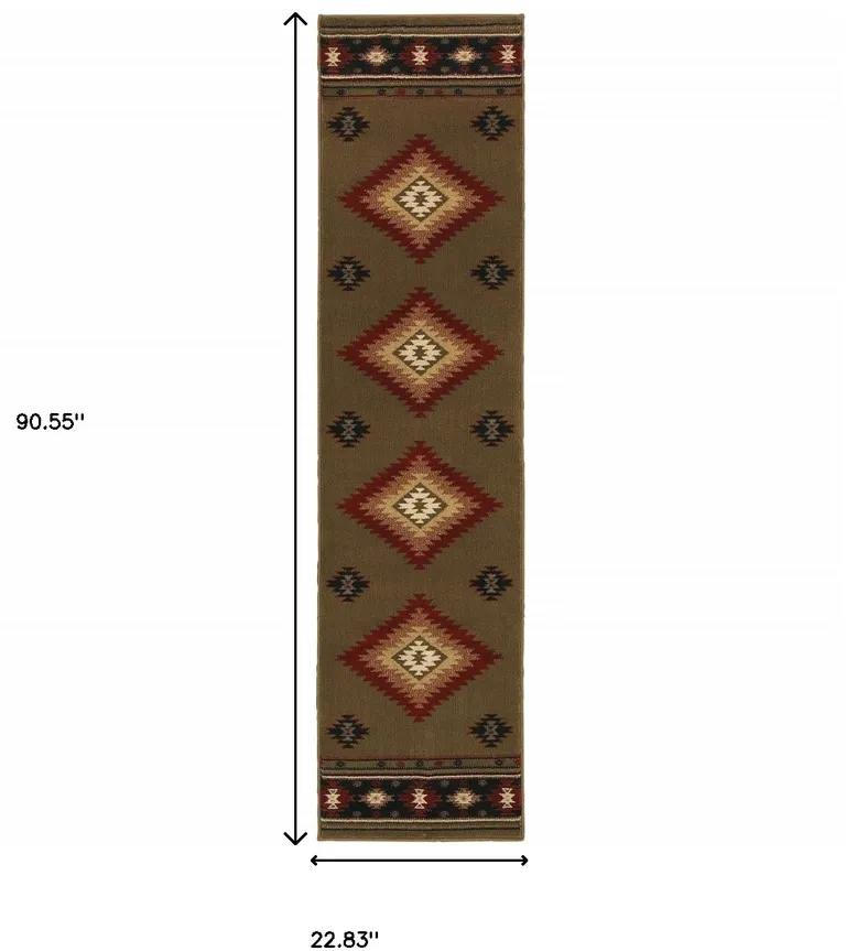 Green Southwestern Power Loom Stain Resistant Runner Rug Photo 3