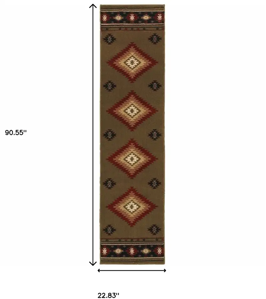 Green Southwestern Power Loom Stain Resistant Runner Rug Photo 4