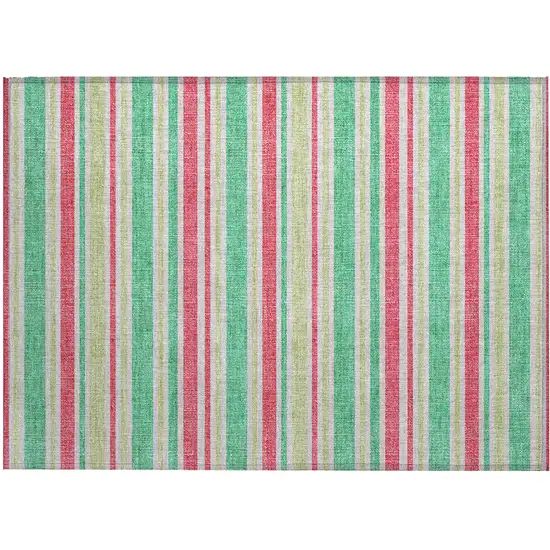 Green Striped Washable Non Skid Indoor Outdoor Area Rug Photo 2