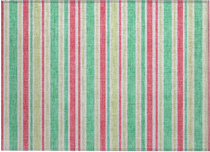 Green Striped Washable Non Skid Indoor Outdoor Area Rug Photo 2