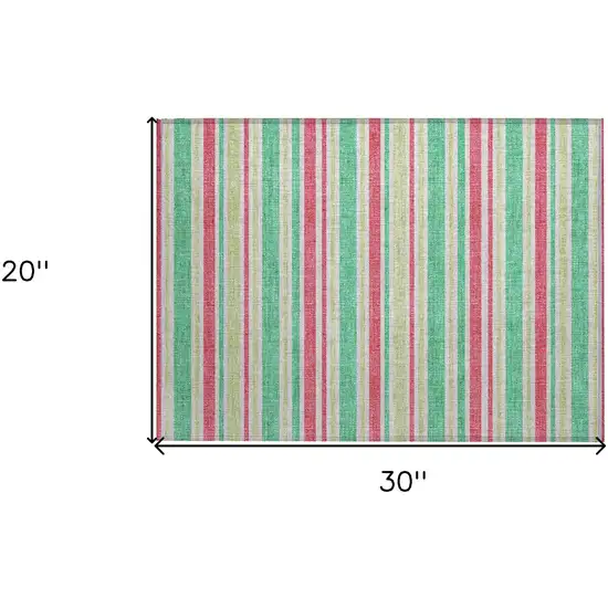 Green Striped Washable Non Skid Indoor Outdoor Area Rug Photo 3