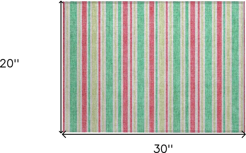 Green Striped Washable Non Skid Indoor Outdoor Area Rug Photo 3