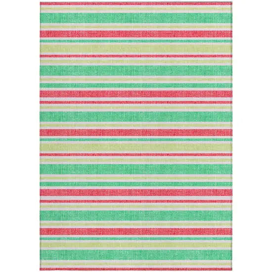 Green Striped Washable Non Skid Indoor Outdoor Area Rug Photo 4