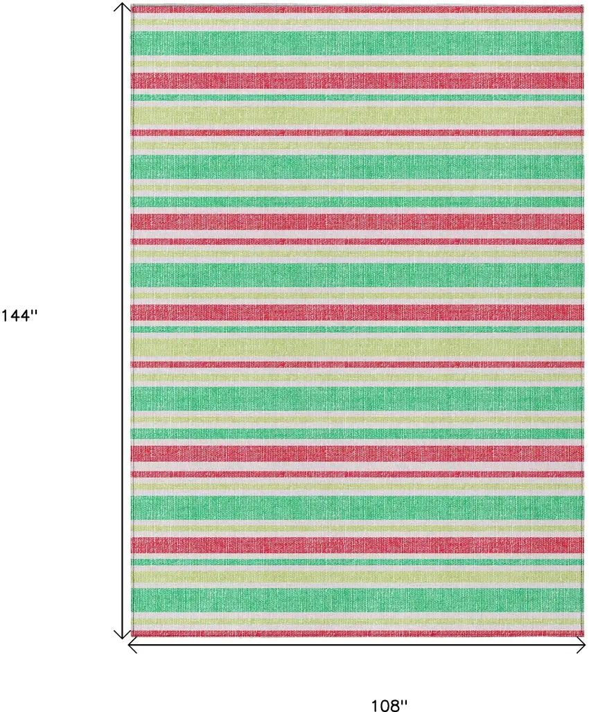 Green Striped Washable Non Skid Indoor Outdoor Area Rug Photo 3