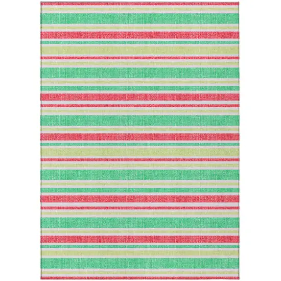 Green Striped Washable Non Skid Indoor Outdoor Area Rug Photo 2