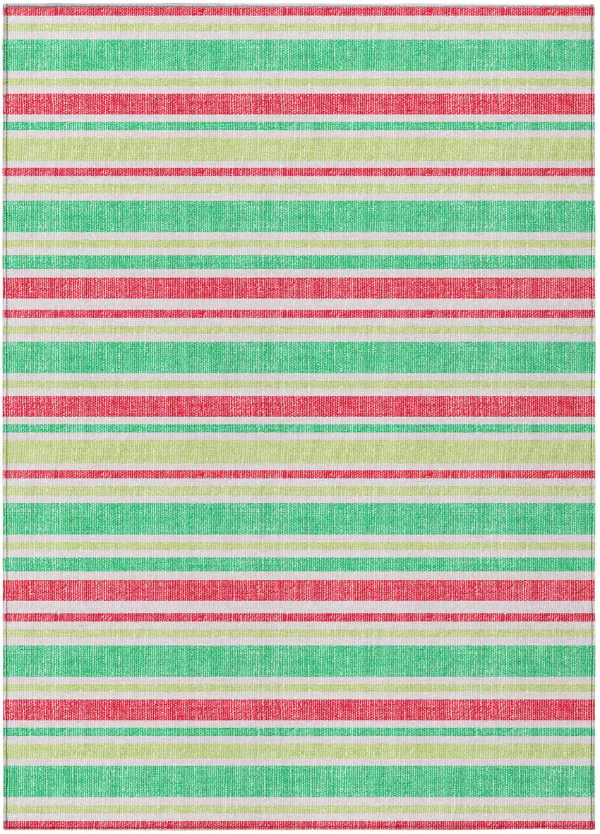 Green Striped Washable Non Skid Indoor Outdoor Area Rug Photo 2