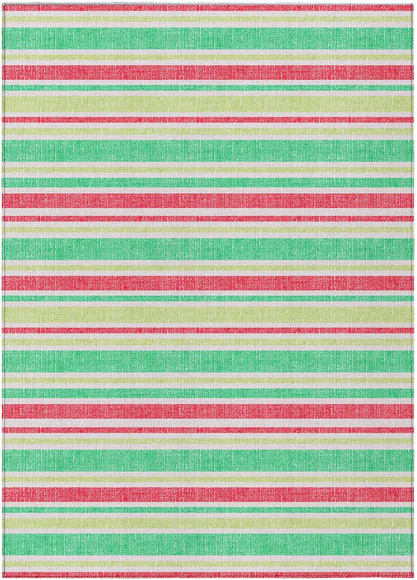Green Striped Washable Non Skid Indoor Outdoor Area Rug Photo 2
