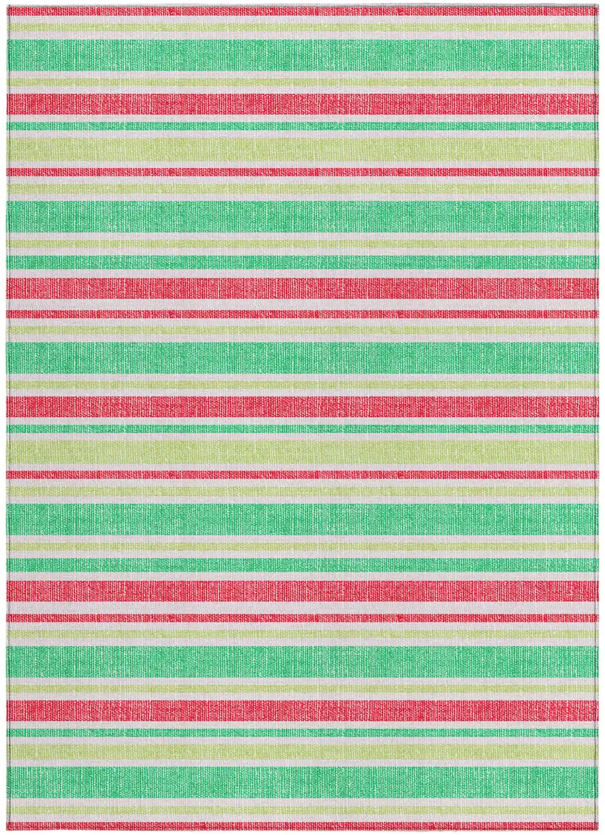 Green Striped Washable Non Skid Indoor Outdoor Area Rug Photo 4