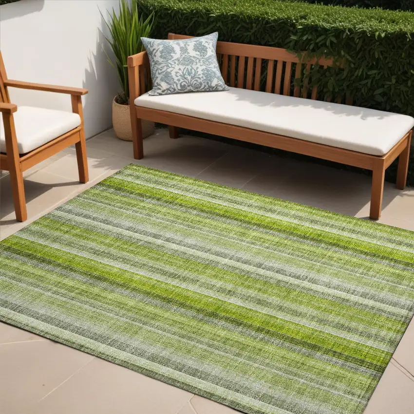 Green Striped Washable Non Skid Indoor Outdoor Area Rug Photo 1