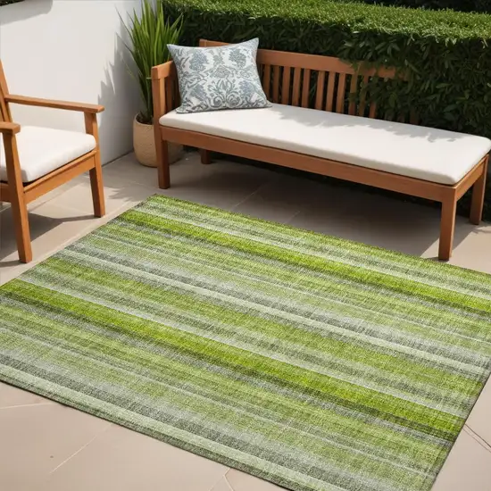 Green Striped Washable Non Skid Indoor Outdoor Area Rug Photo 1