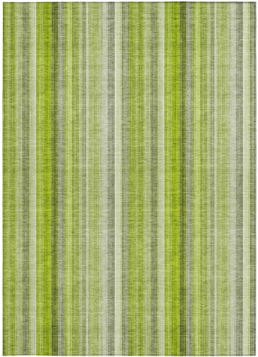 Green Striped Washable Non Skid Indoor Outdoor Area Rug Photo 5