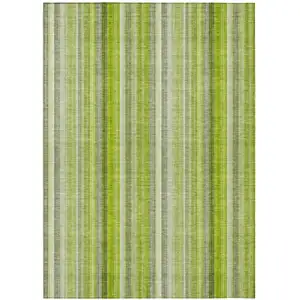 Photo of Green Striped Washable Non Skid Indoor Outdoor Area Rug