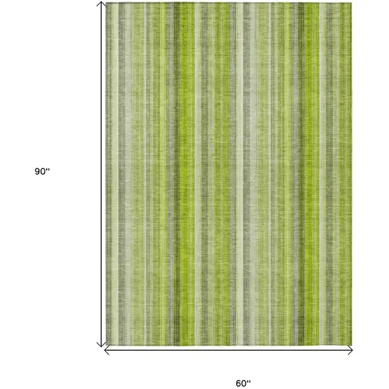 Green Striped Washable Non Skid Indoor Outdoor Area Rug Photo 3