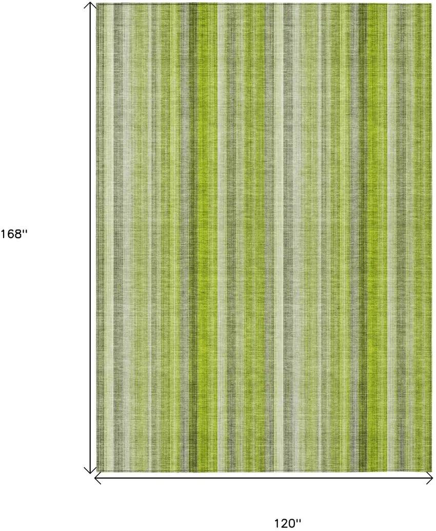 Green Striped Washable Non Skid Indoor Outdoor Area Rug Photo 3