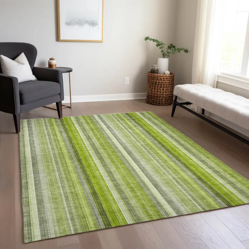 Green Striped Washable Non Skid Indoor Outdoor Area Rug Photo 9