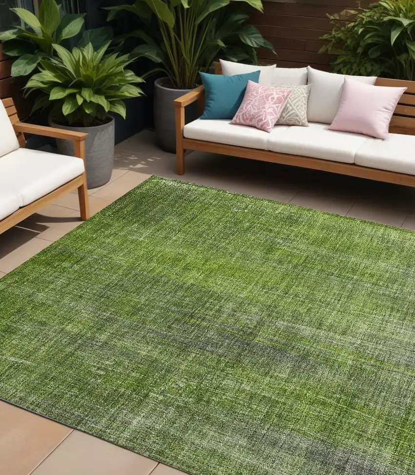 Green Striped Washable Non Skid Indoor Outdoor Area Rug Photo 1