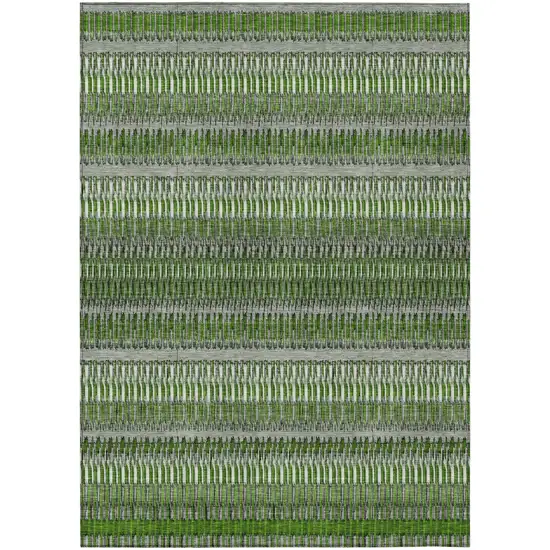 Green And Ivory Striped Washable Indoor Outdoor Area Rug Photo 2