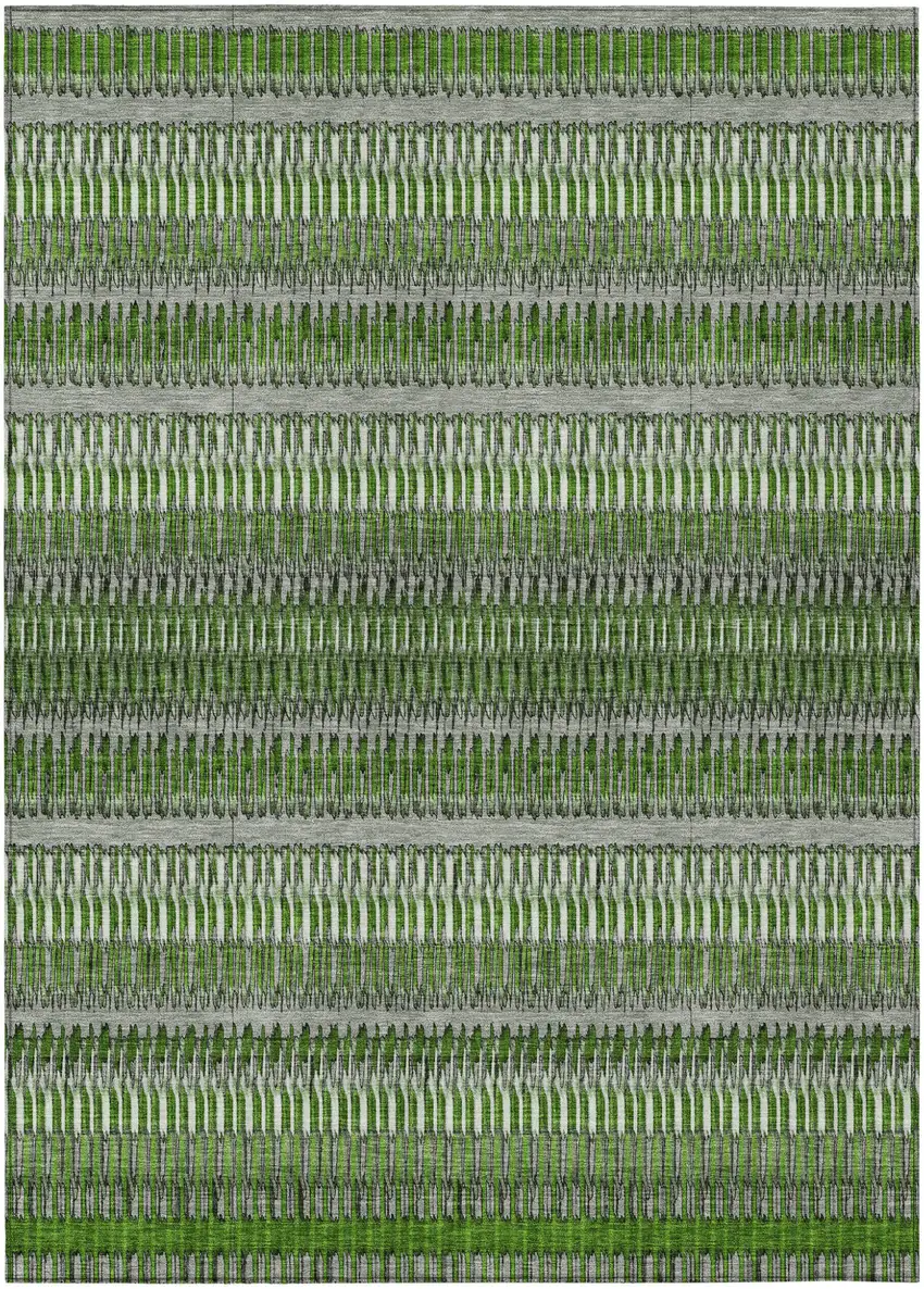 Green And Ivory Striped Washable Indoor Outdoor Area Rug Photo 2