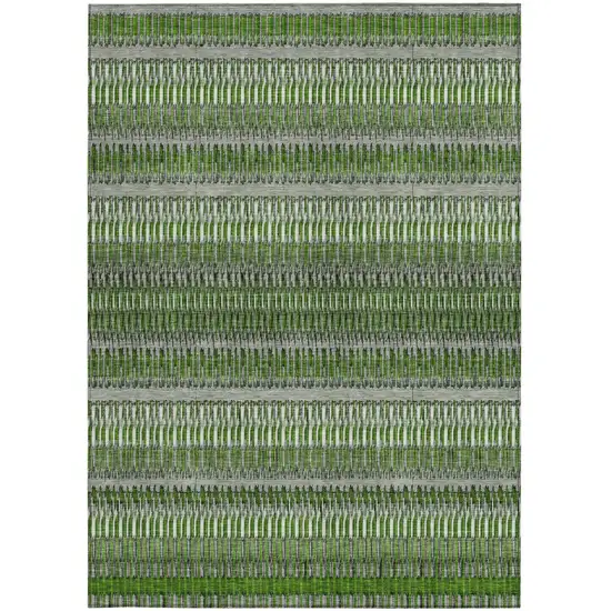 Green Striped Washable Non Skid Indoor Outdoor Area Rug Photo 5