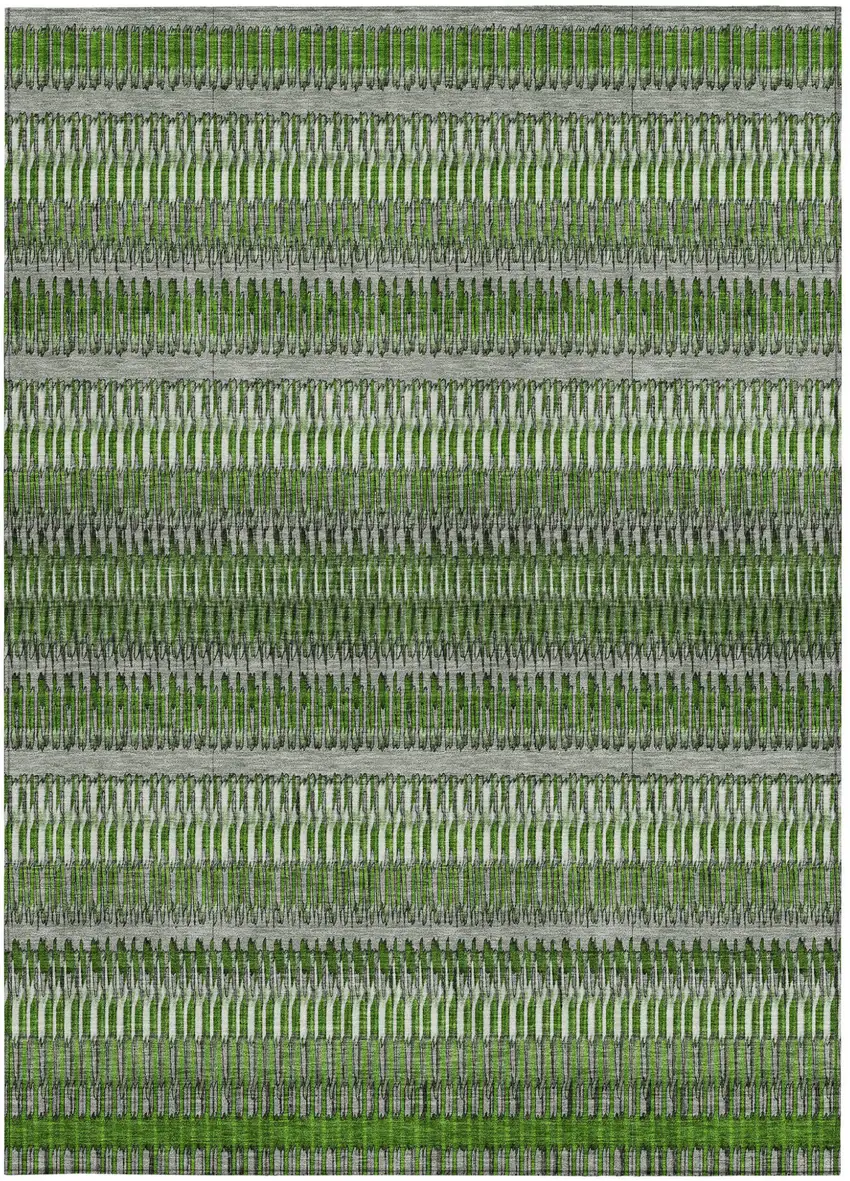 Green Striped Washable Non Skid Indoor Outdoor Area Rug Photo 5