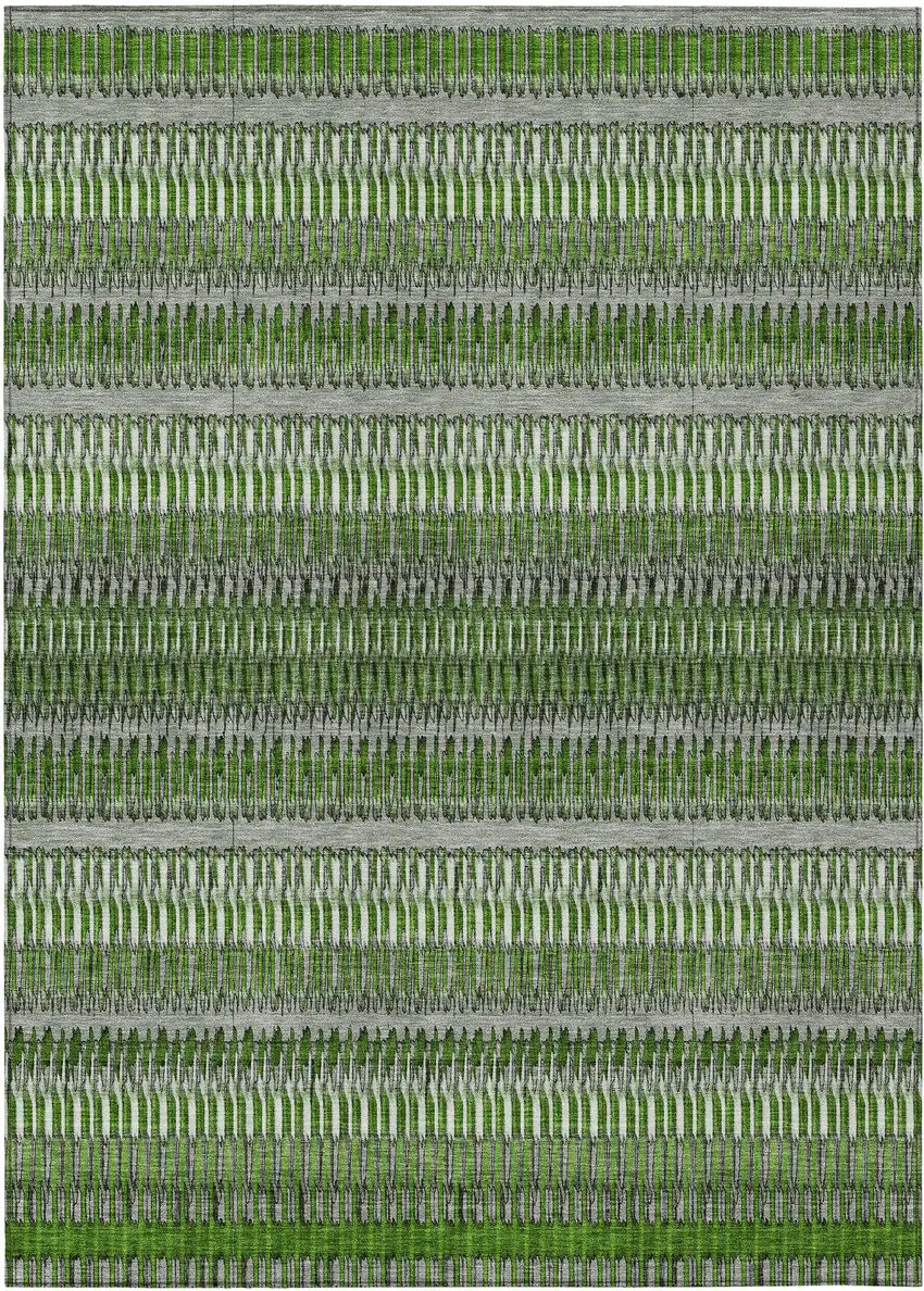 Green Striped Washable Non Skid Indoor Outdoor Area Rug Photo 2