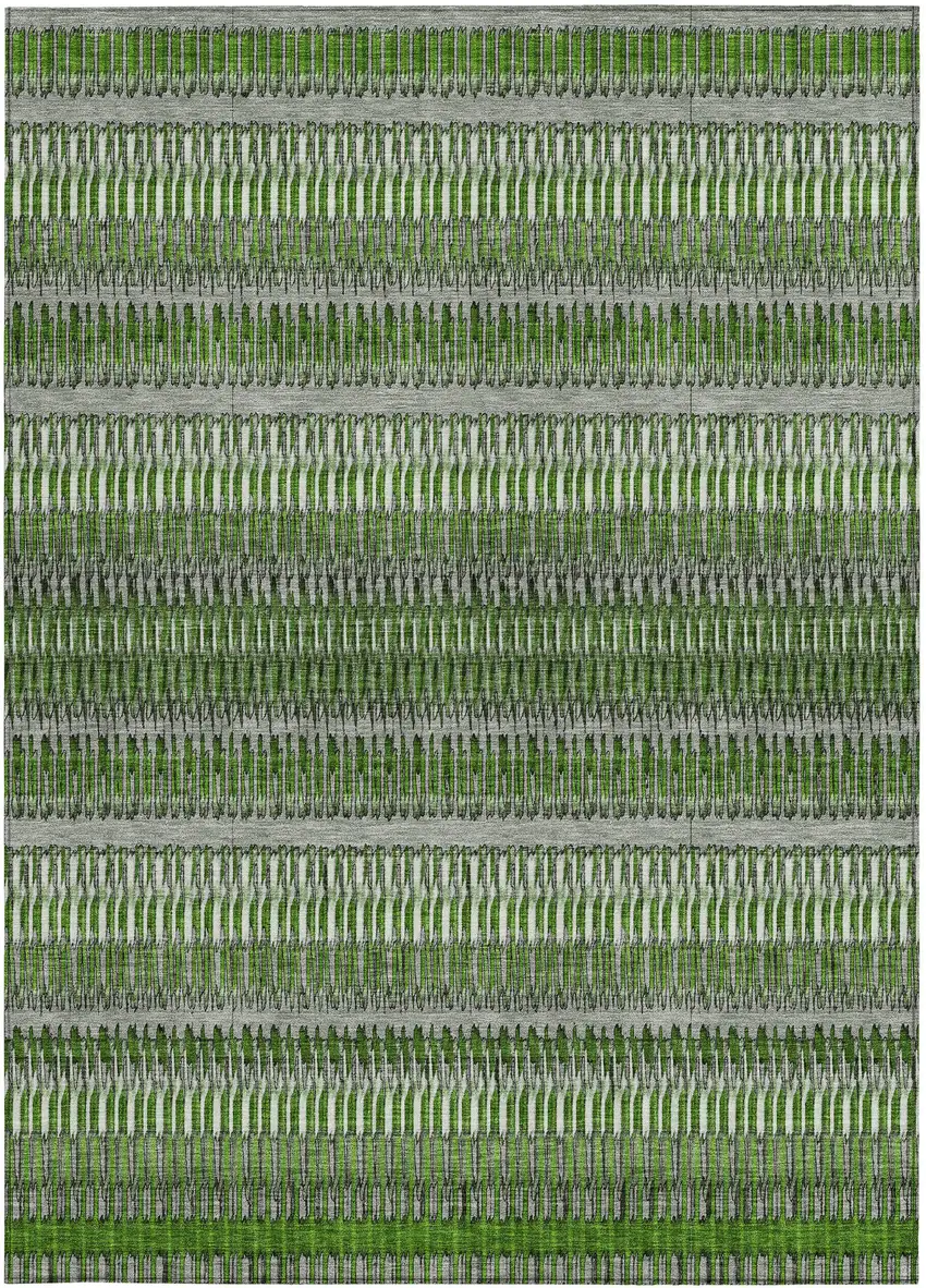Green Striped Washable Non Skid Indoor Outdoor Area Rug Photo 5