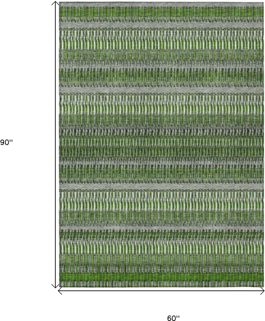 Green Striped Washable Non Skid Indoor Outdoor Area Rug Photo 3