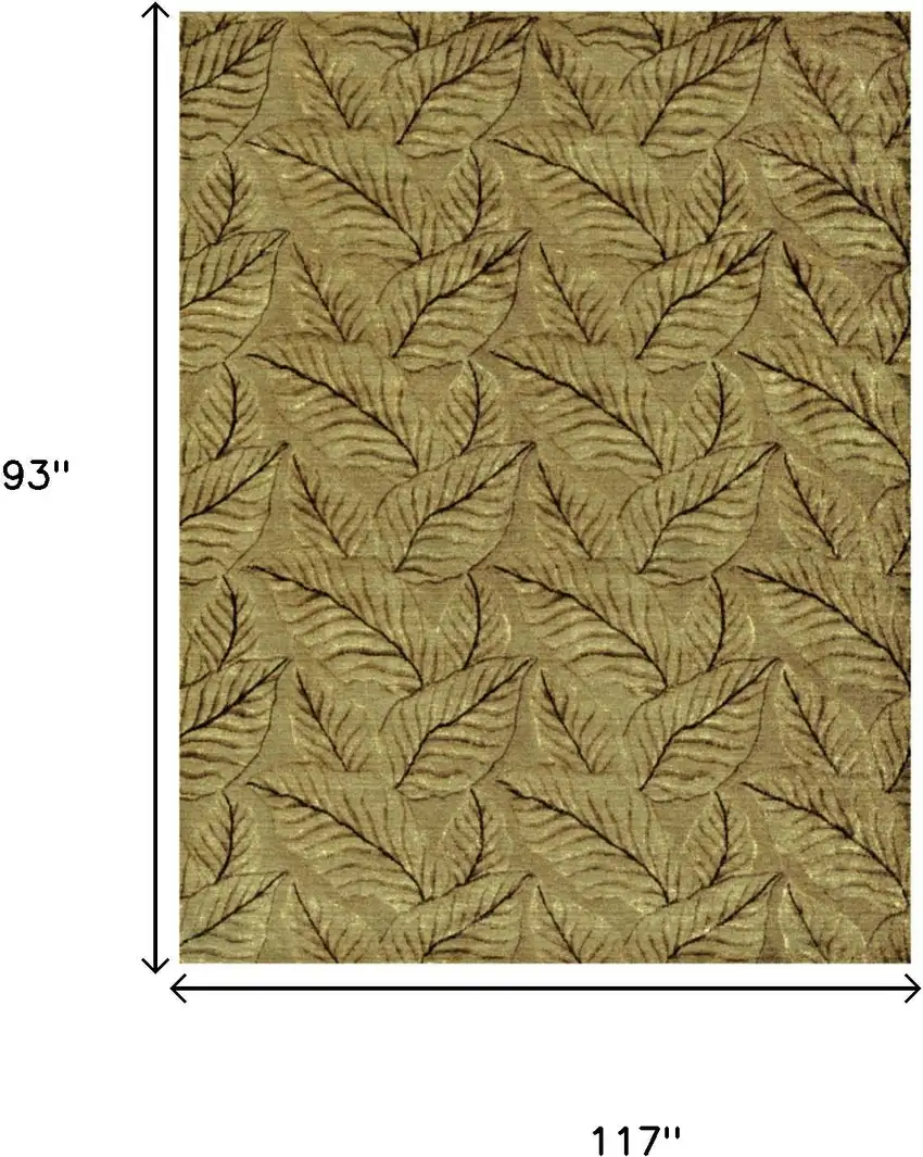 Green Tan And Black Floral Hand Knotted Area Rug Photo 5