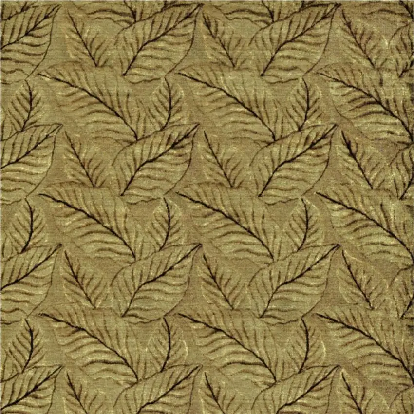 Green Tan And Black Floral Hand Knotted Area Rug Photo 4