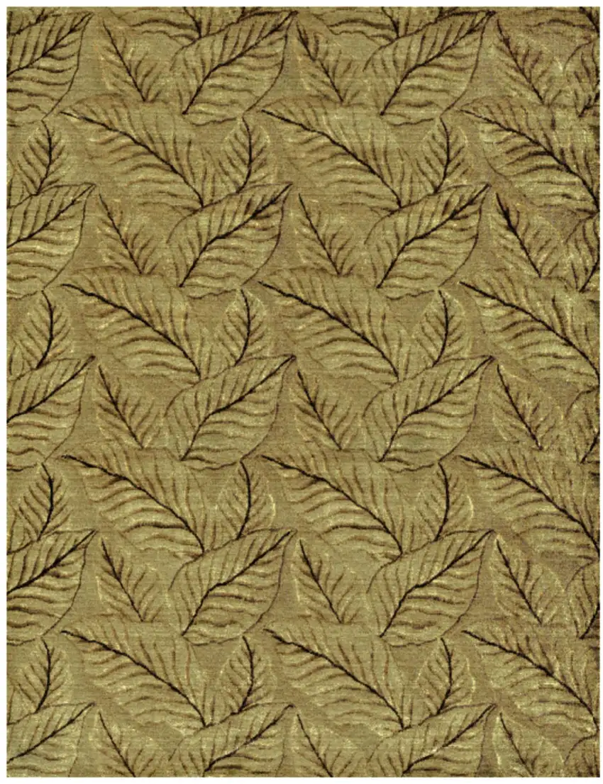 Green Tan And Black Floral Hand Knotted Area Rug Photo 2