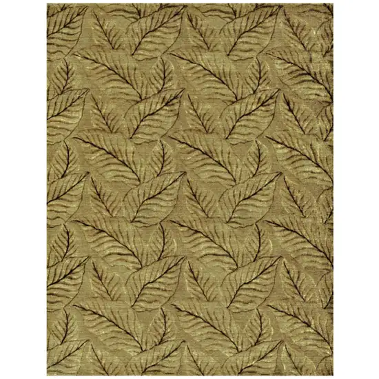 Green Tan And Black Floral Hand Knotted Area Rug Photo 2