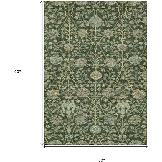 Green Tan And Gray Floral Washable Indoor Outdoor Area Rug Photo 8