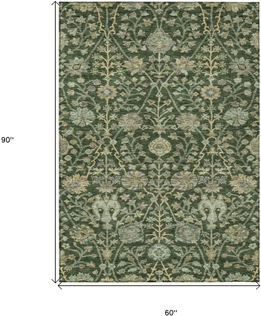 Green Tan And Gray Floral Washable Indoor Outdoor Area Rug Photo 8