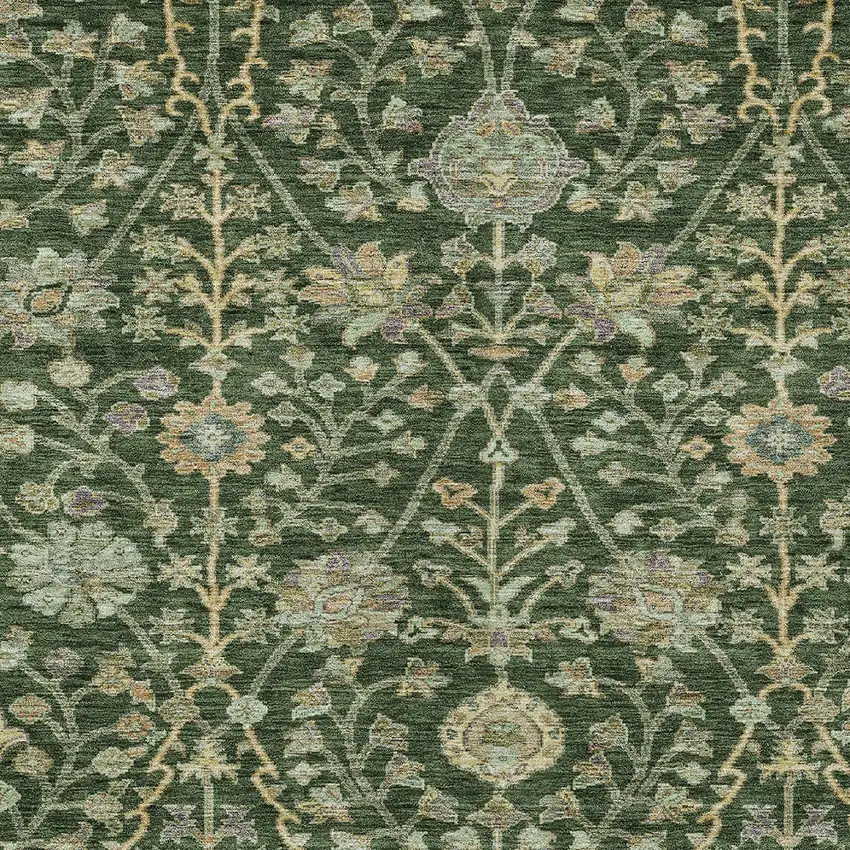 Green Tan And Gray Floral Washable Indoor Outdoor Area Rug Photo 6