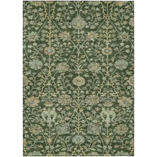 Green Tan And Gray Floral Washable Indoor Outdoor Area Rug Photo 2