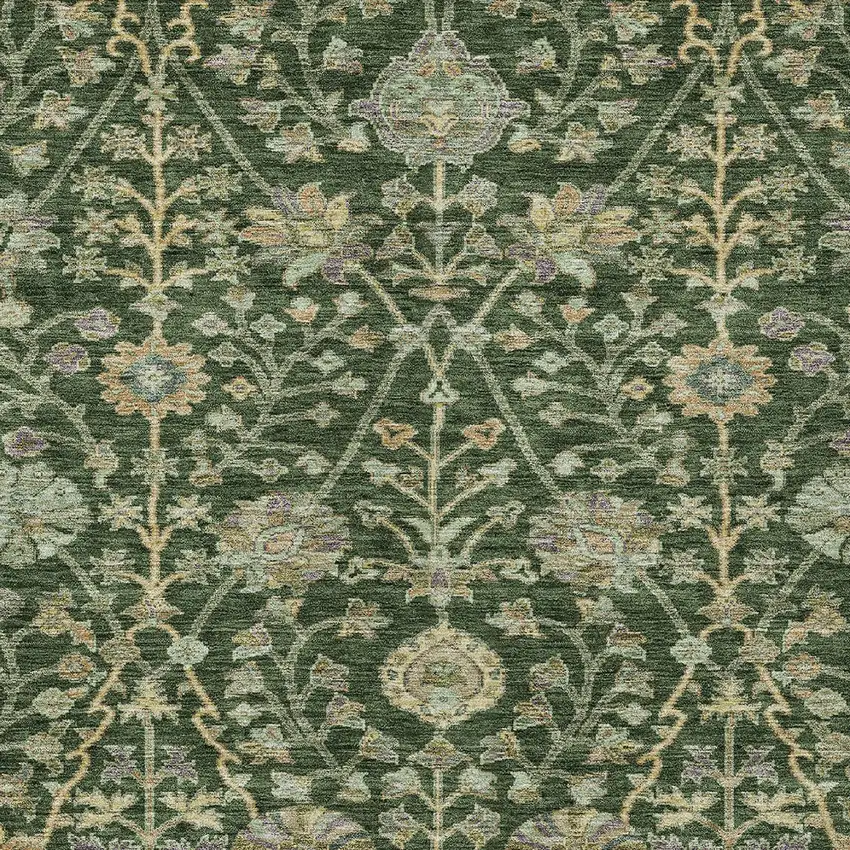 Green Tan And Gray Floral Washable Indoor Outdoor Area Rug Photo 6