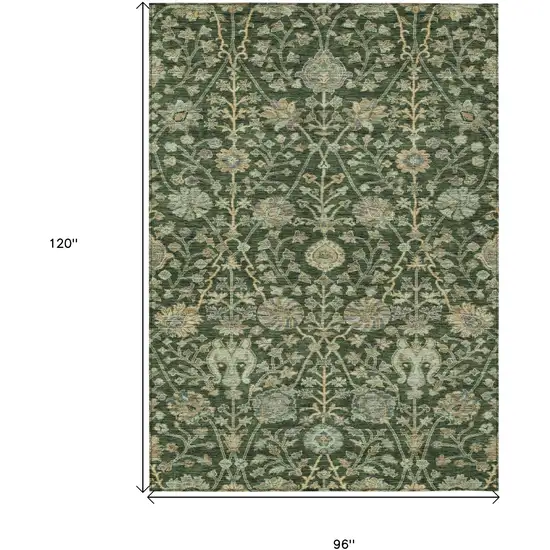 Green Tan And Gray Floral Washable Indoor Outdoor Area Rug Photo 8