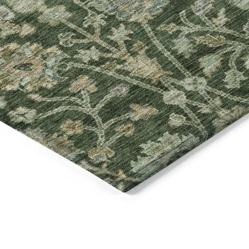 Green Tan And Gray Floral Washable Indoor Outdoor Area Rug Photo 4