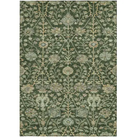 Green Tan And Gray Floral Washable Indoor Outdoor Area Rug Photo 7